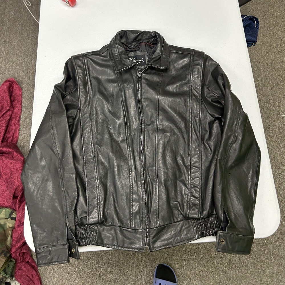 Gianni Leather Jacket Mens 40 Black Vintage Full Zip Bomber Paneled Outerwear